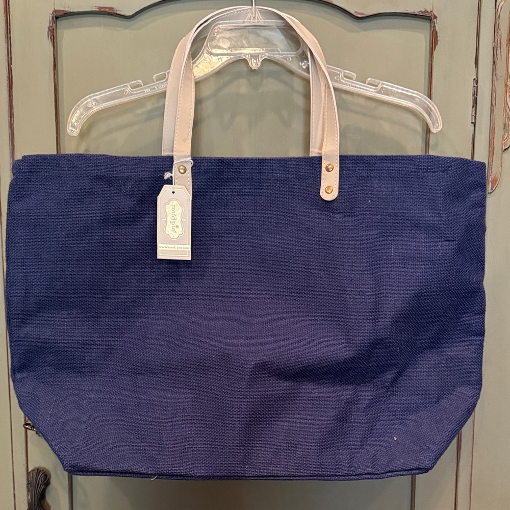 Mud Pie Navy Tote with Beige Accents